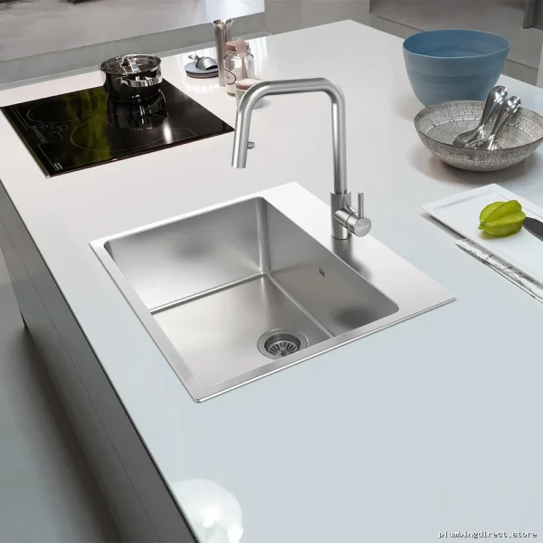 Brookmore Stainless Steel Single Bowl Undermount Kitchen Sink - Kindred Finish & Single Hole Drain | 25-inch