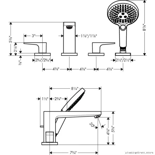Roman Tub Filler 4-Hole Trim with Hand Shower - Brushed Black Chrome