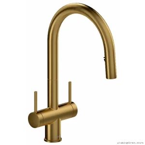 Brushed Gold 2-Handle Kitchen Faucet – Azure Pull-Down Spray Model AZ801BG RIOBEL