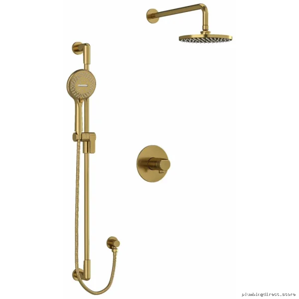 Brushed Gold Ceiling Shower Arm & Parabola Faucet Trim by RIOBEL