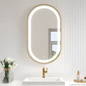 Brushed Gold Oblong Illuminated Mirror 22x38 Touch-On LED Lighting - MR1947-570-180 Kalia
