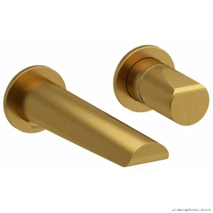 Brushed Gold Parabola Bathroom Faucet - Wall Mount, 1.2GPM, Knob Handle TPB360BG