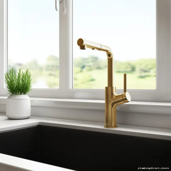 Kalia Masimo Surfer Brushed Gold Pullout Spray Kitchen Faucet KF1964-180 - Image 2