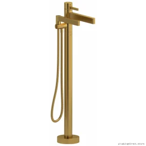 Brushed Gold Single Hole Floor Mount Tub Filler Trim | RIOBEL TPX39BG