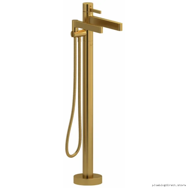 Brushed Gold Single Hole Floor Mount Tub Filler Trim | RIOBEL TPX39BG