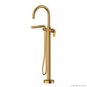 Brushed Gold Single Hole Floor Mount Tub Filler Trim Arca TAA39BG RIOBEL