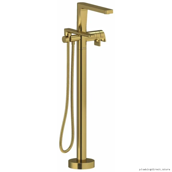 RioBel Brushed Gold Lever Handle Floor Mount Tub Filler Trim