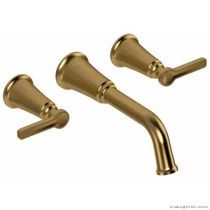 Brushed Gold Wall Mount Bathroom Faucet with J-Handle 1.2 GPM Water Saving