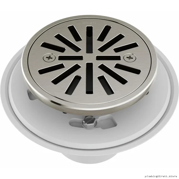 Brushed-Nickel Four-Inch Round Tile-Friendly Floor Drain | Brivo Model BT