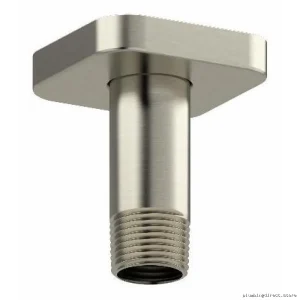 RioBel Ceiling Mount Shower Arm with Square Escutcheon Design - Brushed Nickel Finish for Modern Bathrooms
