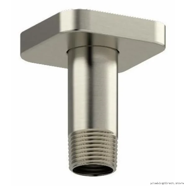 RioBel Ceiling Mount Shower Arm with Square Escutcheon Design - Brushed Nickel Finish for Modern Bathrooms