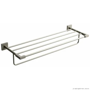 Brushed Nickel Towel Bar with Shelf - Kubik 24 Bathroom Storage RIOBEL