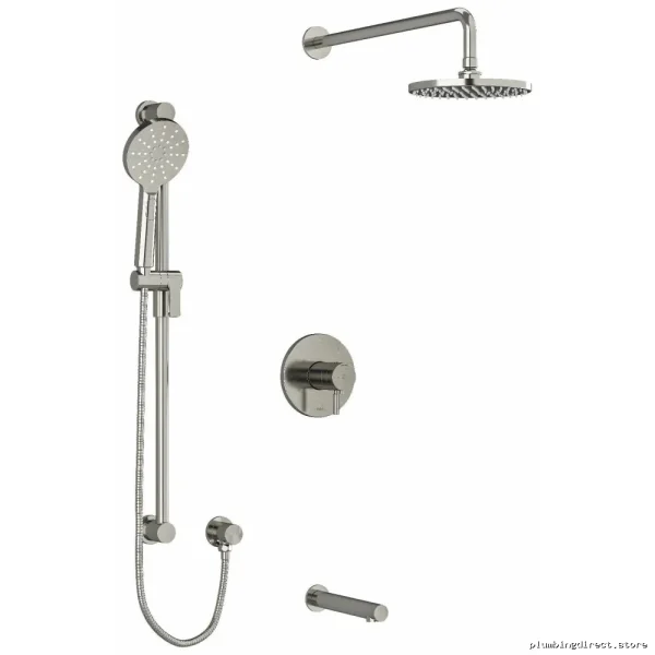 Brushed Nickel Tub & Shower Faucet Trim Kit with Ceiling Arm - RIOBEL Modern Design