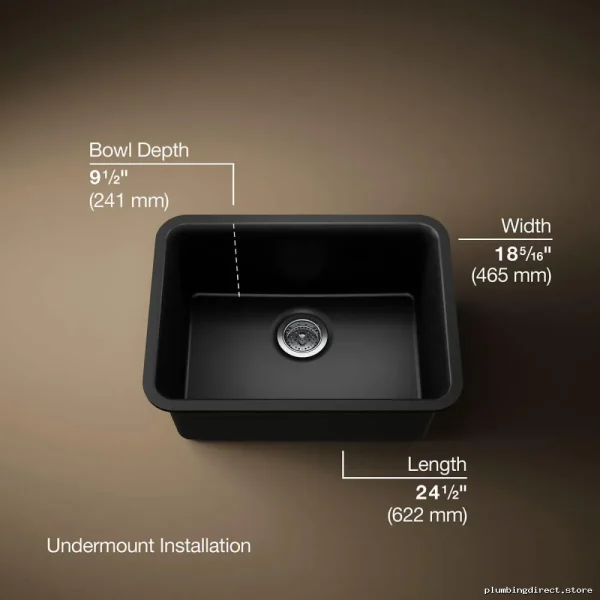 Cairn 24.5\" Single Bowl Undermount Neoroc Sink w/ Rack - Matte Black Kohler - Image 4