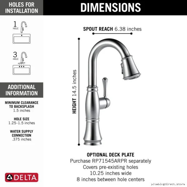 Cassidy Bar Faucet Pulldown Shower Head | Durable Arctic Stainless Steel Design - Image 2