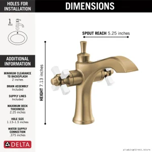 Dorval Two-Handle Cross-Style Single-Hole Bathroom Faucet - Champagne Bronze/Porcelain