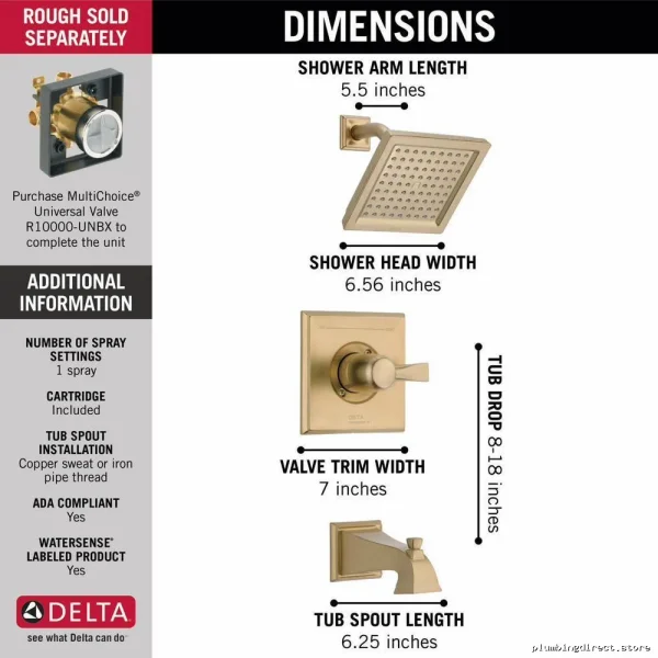 Champagne Bronze Dryden Monitor 14 Series Modern Tub & Shower Trim Set - T14451-CZ-WE Delta - Image 5