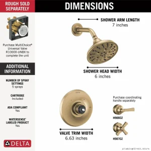 Champagne Bronze Dorval Monitor 14 Series Handleless Shower Trim - T14256-CZLHP Delta