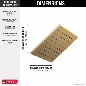 Champagne Bronze Raincan 12 Square Single Spray Shower Head - Modern Luxury Design, Delta Compatible 52159-CZ-PR