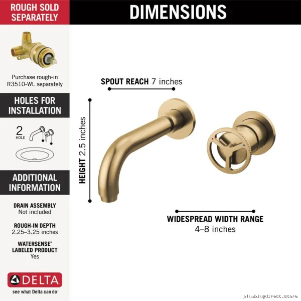 Champagne Bronze 1-Handle Wall-Mounted Bathroom Faucet Trim - Trinsic T3558LF-CZWL Delta - Image 2