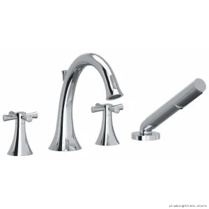 Modern Chrome 4-Hole Deck Mount Tub Filler with Cross Handles - RIOBEL ED12+C