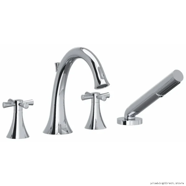 Modern Chrome 4-Hole Deck Mount Tub Filler with Cross Handles - RIOBEL ED12+C