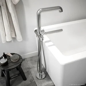 Basico Chrome Floor Mount Tub Filler with Hand Shower - Pressure Balance Model BF1811-110 Kalia