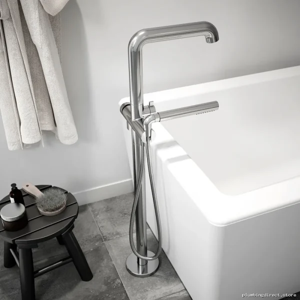 Basico Chrome Floor Mount Tub Filler with Hand Shower - Pressure Balance Model BF1811-110 Kalia