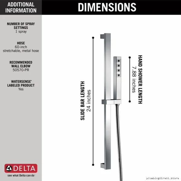 Ara H2Okinetic Chrome Hand Shower with Slide Bar & Lumicoat Finish - Image 3