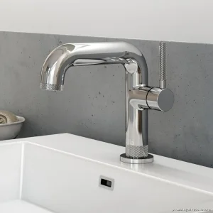 Chrome Single Hole Bathroom Faucet with Push Drain - Modern Waterfall Design