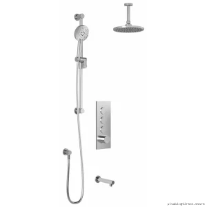 Thermostatic Push Button Shower by RoundOne TB3 - Chrome Finish with Vertical Ceiling Mount & Valve-Free Design