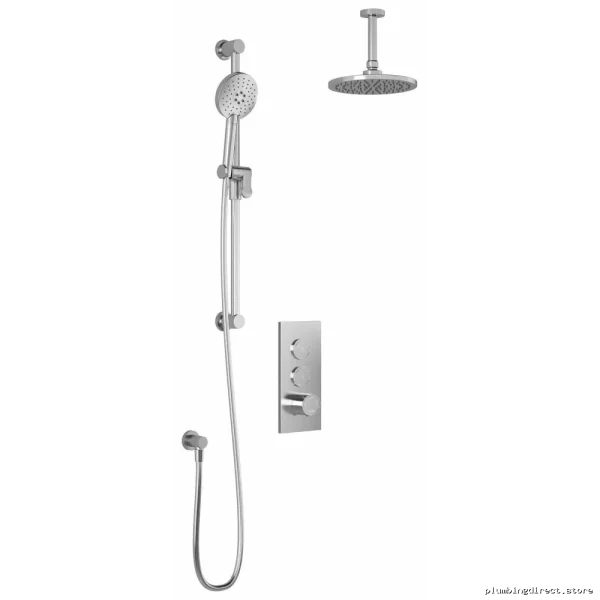 Chrome Thermostatic Shower System with Push Button & Vertical Ceiling Arm - Image 3