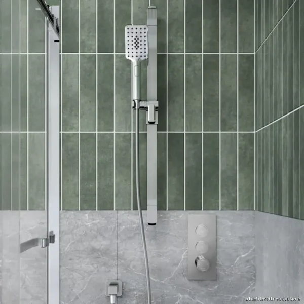 Chrome Thermostatic Shower System with Push Button & Vertical Ceiling Arm - Image 4