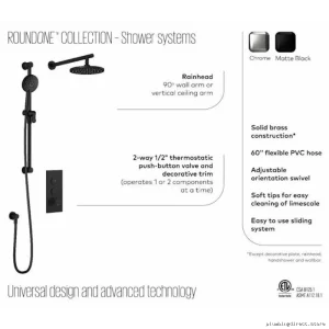 Chrome Thermostatic Shower System with Push Button & Vertical Ceiling Arm