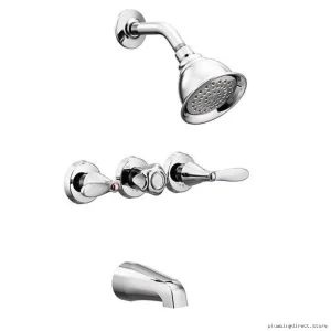 Chrome Three-Handle Tub & Shower Faucet - Modern Design by Adler Model 82663