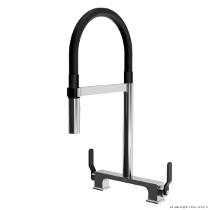 Chrome/Black Bridge Kitchen Faucet with Pullout Spray & Easy Clean Design