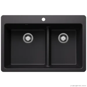 Dual-Basin Lower Divider Silgranut Undermount Kitchen Sink in Coal Black