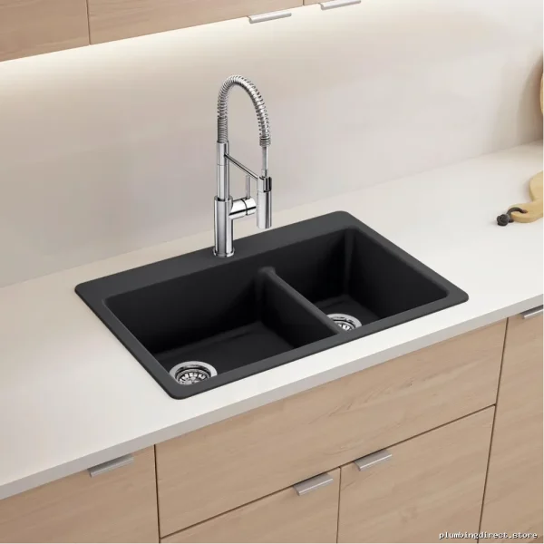 Dual-Basin Lower Divider Silgranut Undermount Kitchen Sink in Coal Black - Image 2