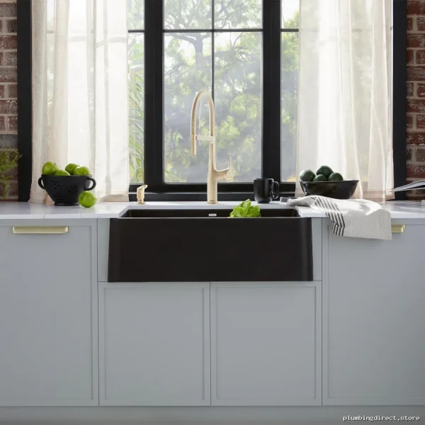 Coal Black Silgranit Apron-Front Undermount Sink - Ikon 30 402643 Blanco