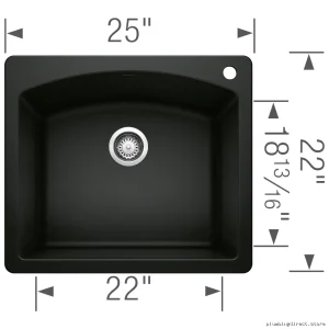 Coal Black Single Bowl Undermount Sink - Durable Silgranit Blanco