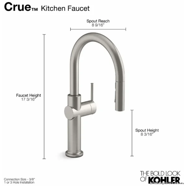 Crue Kitchen Faucet with Pulldown Spray | Vibrant Stainless Steel | 22972-VS Kohler - Image 4