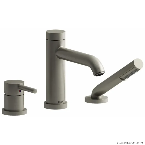 Brushed Nickel 3-Hole Deck-Mounted Tub Filler with Handheld Shower Trim | RIOBEL TCS10BN