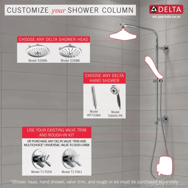 Delta Round Shower Column Chrome Finish 18-Inch Diameter