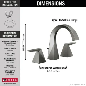 Delta Trillian Widespread Bathroom Faucet Set - Stainless Steel Lumicoat Black Modern Design 35546-KS-PR-MPU-DST