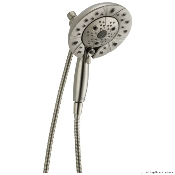 In two-one adjustable five-setting handheld shower head – premium stainless steel with H₂Okinetic tech for Delta fixtures