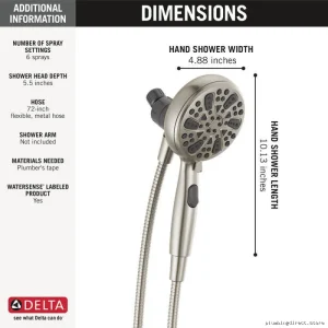 Delta 75609SN Satin Nickel Magnetic Hand Shower with 6 Adjustable Settings