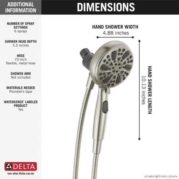 Delta 75609SN Satin Nickel Magnetic Hand Shower with 6 Adjustable Settings