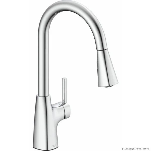 Delta 981LF Banting High-Arc Kitchen Faucet with Pull-Down Spray and Sleek Chrome Finish