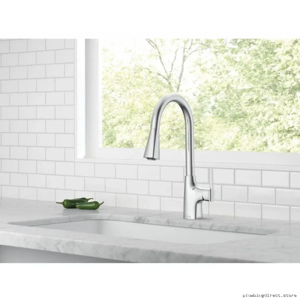 Delta 981LF Banting High-Arc Kitchen Faucet with Pull-Down Spray and Sleek Chrome Finish - Image 2