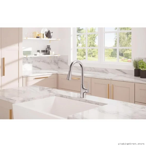 Delta 981LF Banting High-Arc Kitchen Faucet with Pull-Down Spray and Sleek Chrome Finish - Image 3
